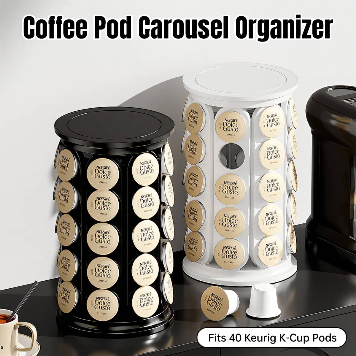 Rotating Coffee Pod Carousel Organiser, 40 Capacity - Black - view 2