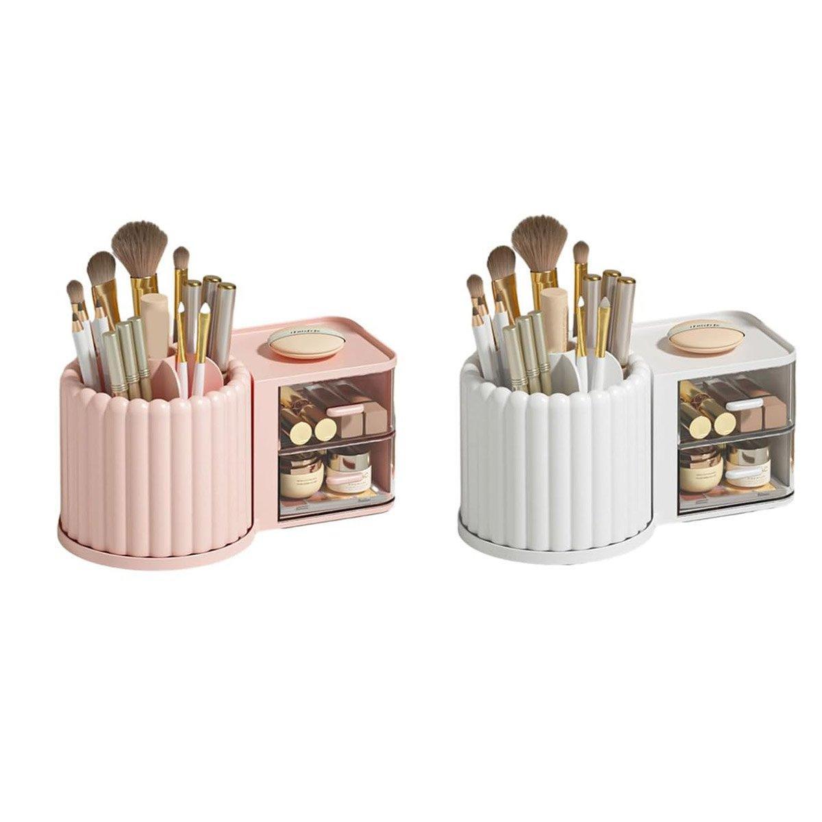 Rotating Cosmetic Organiser and Pen Holder with Dustproof Drawers - Pink - view 3