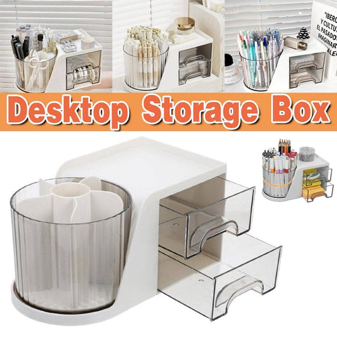 Rotating Desktop Storage Organiser, 8 Compartments, White