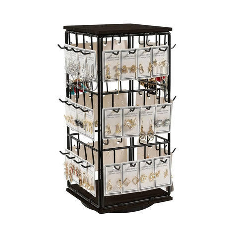 Rotating Earring Display Stand, Wood and Iron, 48 Pairs - Black