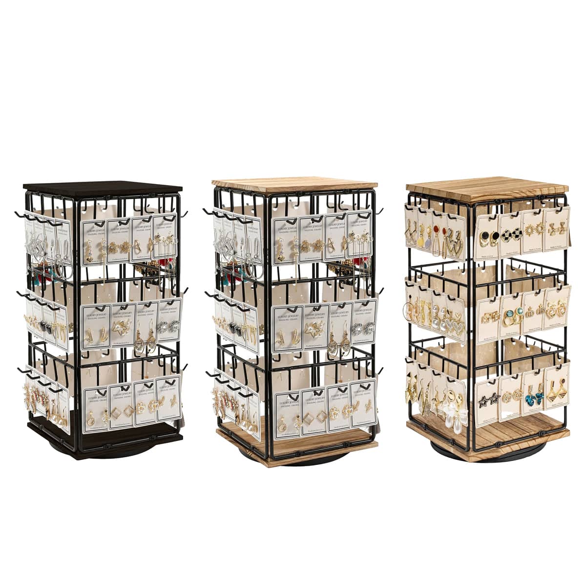 Rotating Earring Display Stand, Wood and Iron, 48 Pairs - Light Brown - view 3