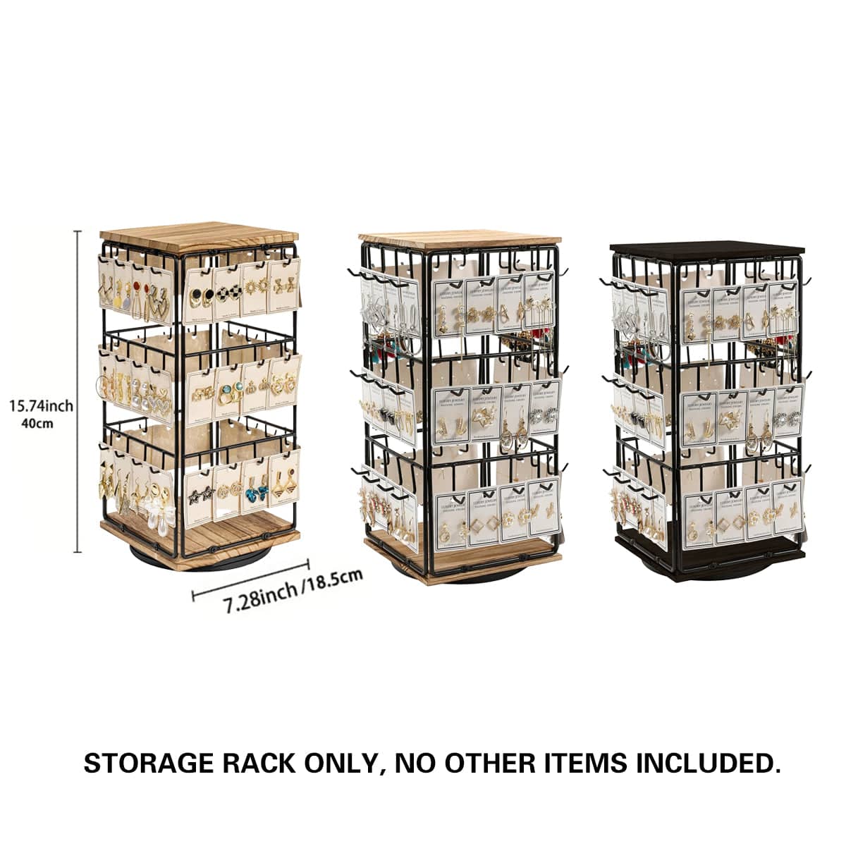 Rotating Earring Display Stand, Wood and Iron, 48 Pairs - Light Brown - view 4