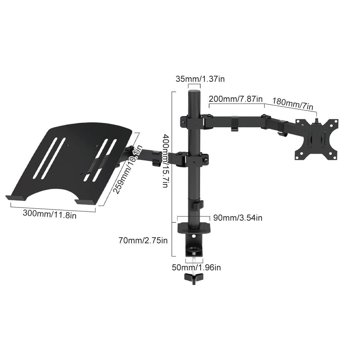 Rotating Monitor Arm with Laptop Stand - Desk Clamp, 15-32 Inch (38-81 cm) - view 3