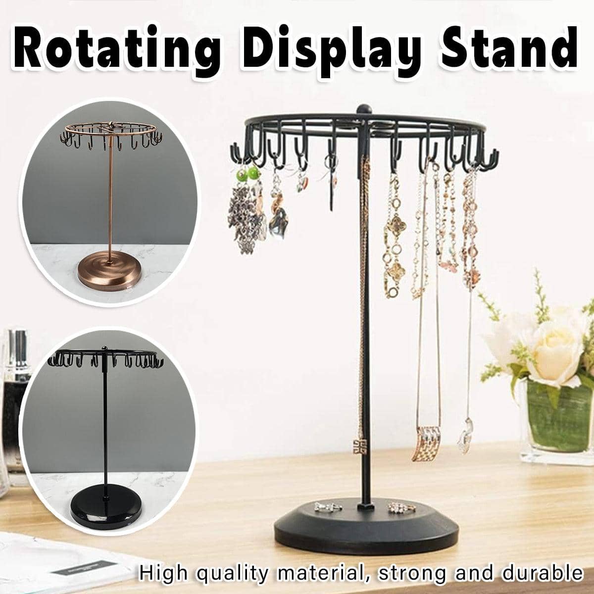 Rotating Necklace Display Stand, Iron Jewellery Rack - Black - view 2
