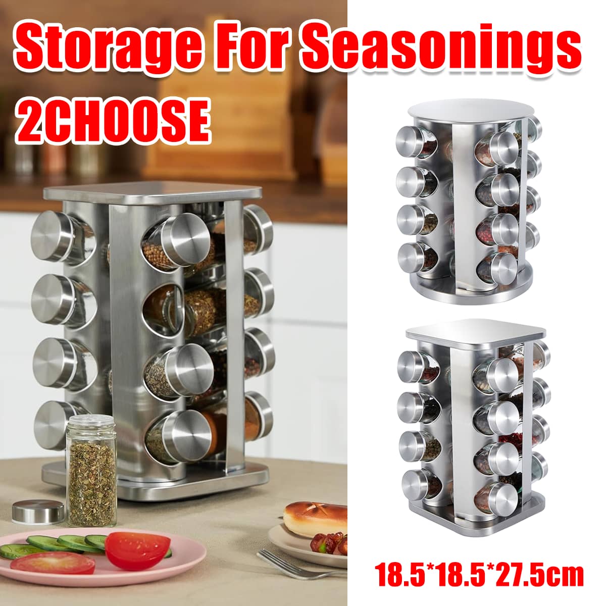 Rotating Spice Rack with Glass Jars, 360 Degree Swivel - Round - view 2