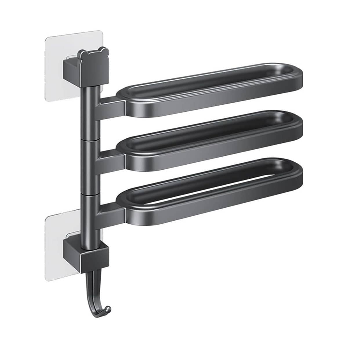 Rotating Towel Rack with 3 Swivel Bars - Grey