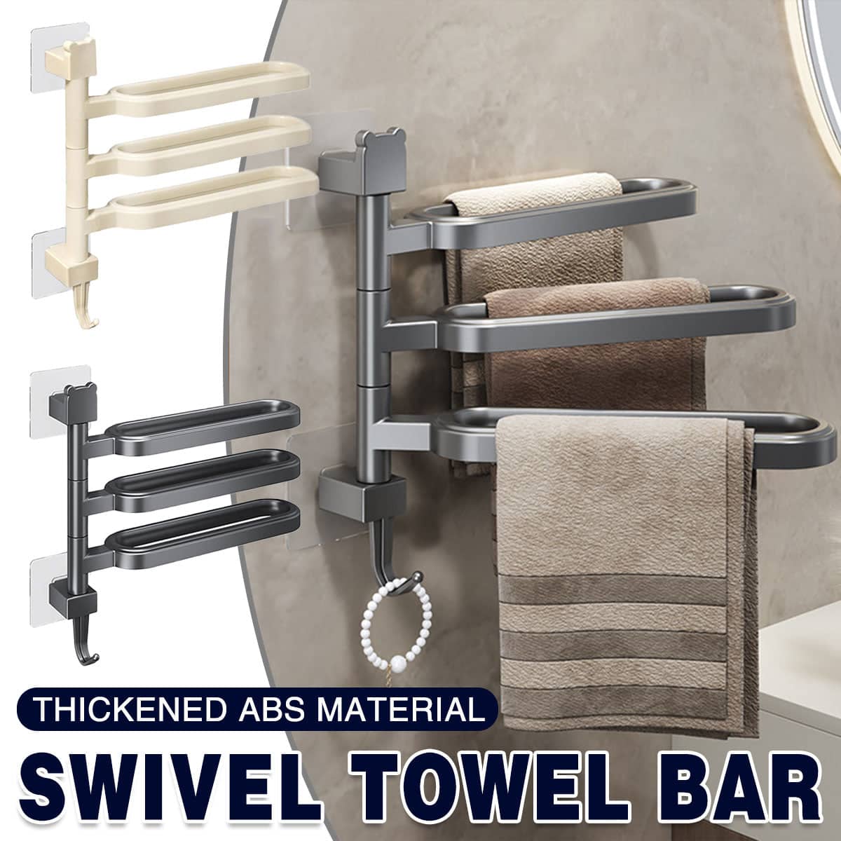 Rotating Towel Rack with 3 Swivel Bars - Grey - view 2