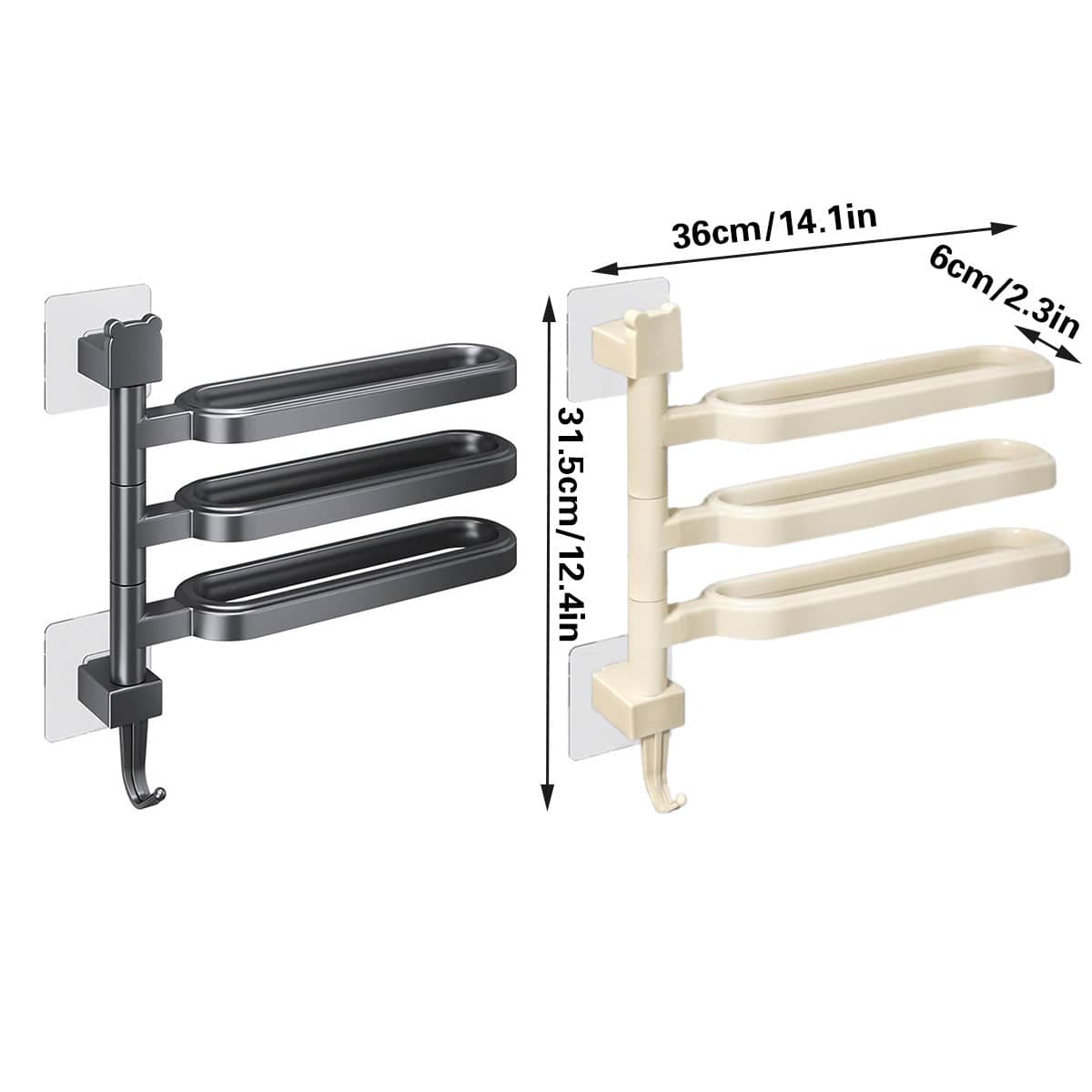 Rotating Towel Rack with 3 Swivel Bars - Grey - view 4