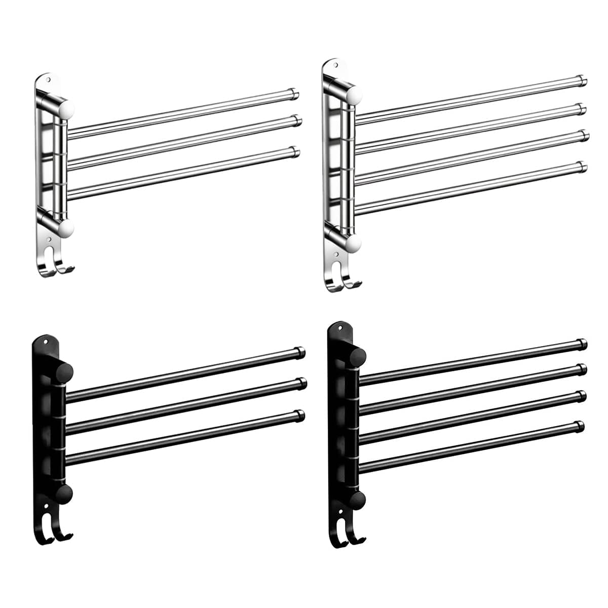Rotating Towel Rack in Stainless Steel - Black, 3 Rods - view 3
