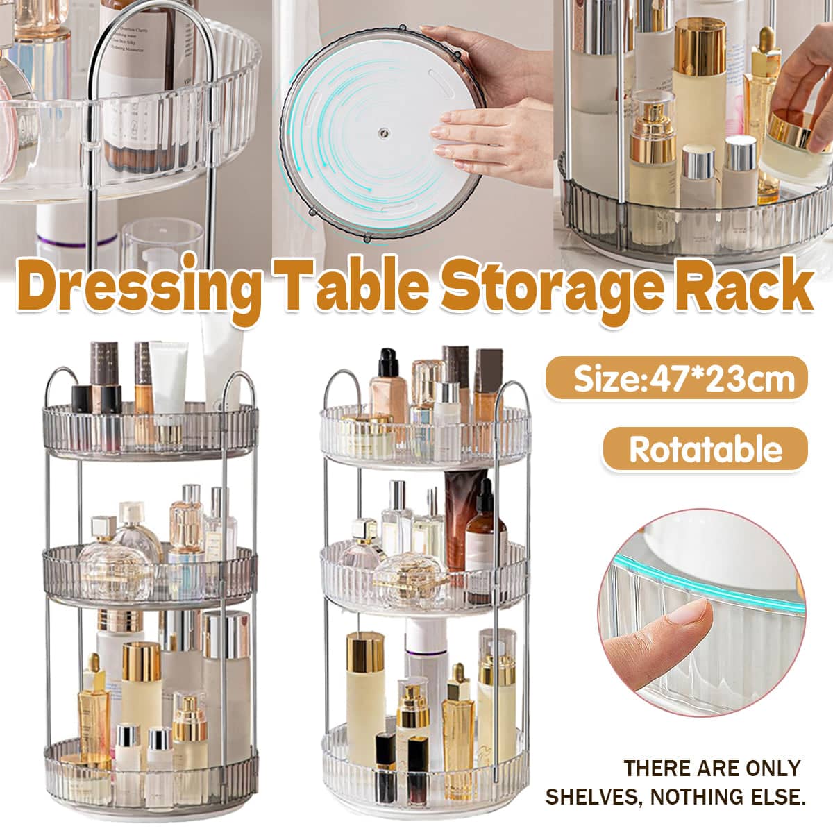 Rotating Vanity Storage Rack 360 Degree Cosmetic Organiser for Makeup and Beauty - White - view 2