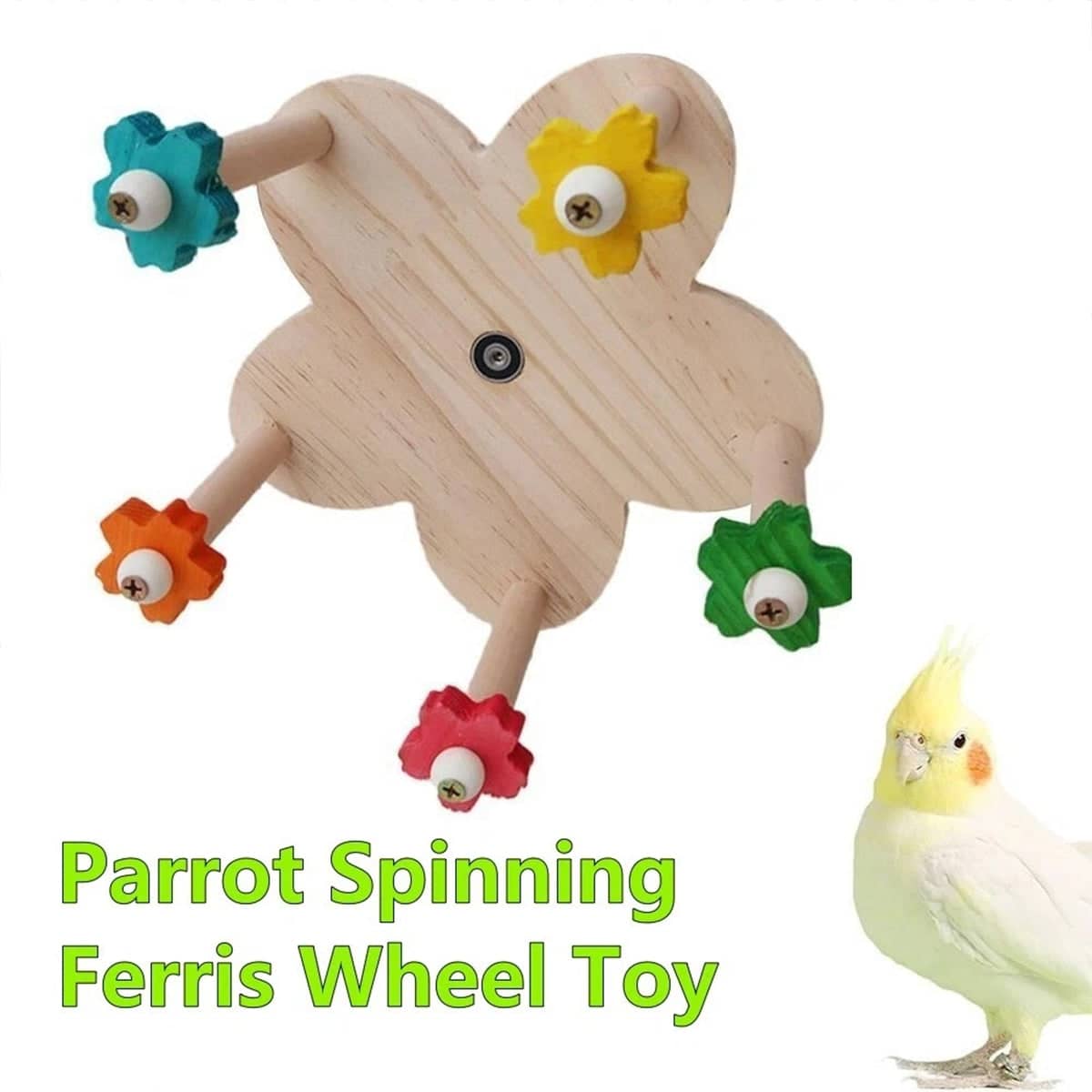 Rotating Wooden Bird Toy for Parrots Turntable Cage Play Stand, Multicolour - view 4