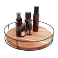 Rotating Wooden Desktop Storage Tray 360 Degree Spice Organiser with Steel Edge - view 2