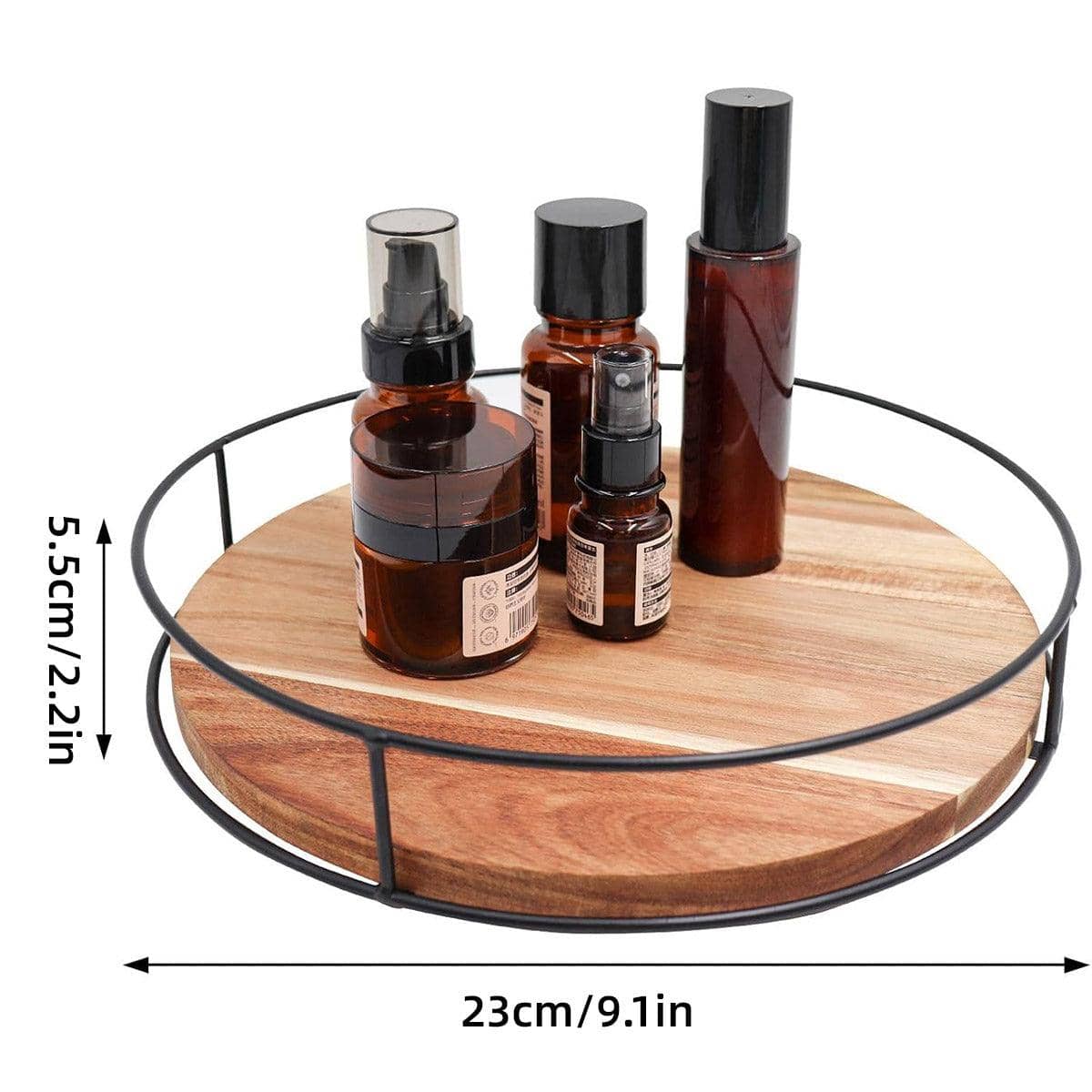 Rotating Wooden Desktop Storage Tray 360 Degree Spice Organiser with Steel Edge - view 3