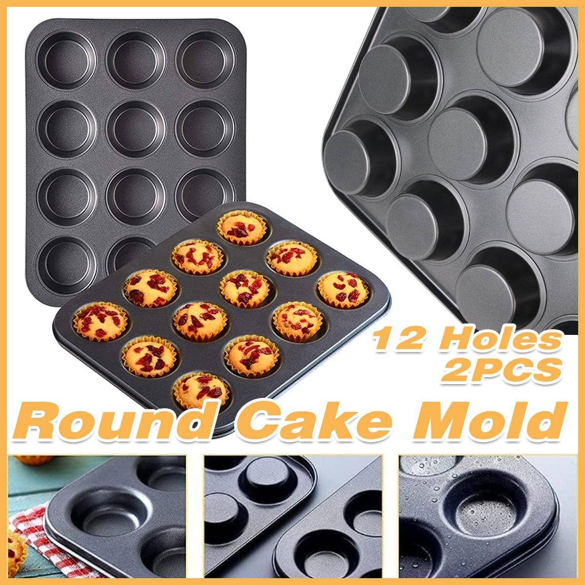 Round 12 Cup Cake Mould Baking Pan Set of 2 for Muffins and Mini Cakes