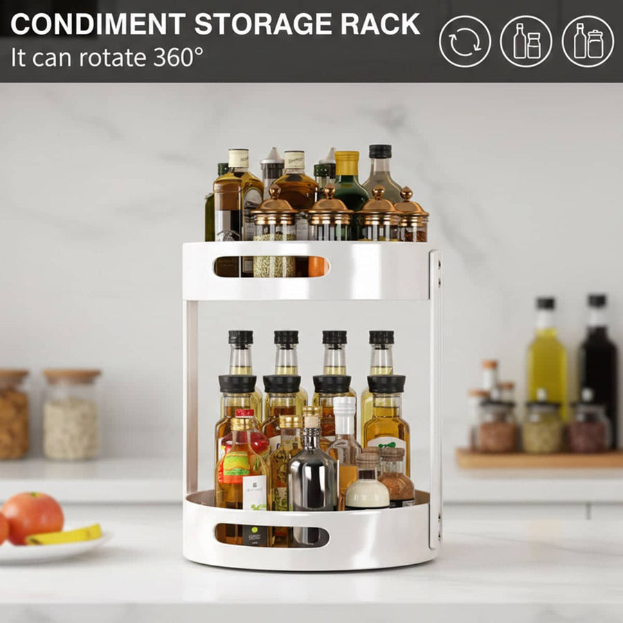 Round 2 Tier Rotating Seasoning Storage Rack Kitchen Condiment Organiser