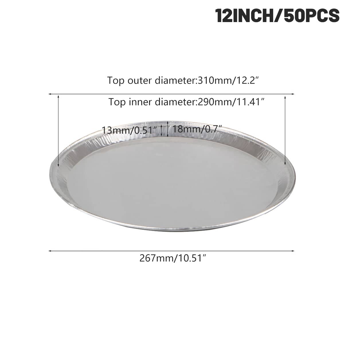 Round Aluminium Foil Pizza Trays 31 cm (12.2 Inch), Pack of 50 for Baking and Catering - view 3