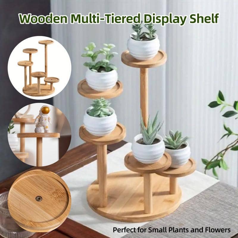 Round Bamboo Flower Stand, Tabletop Plant Display Rack for Balcony