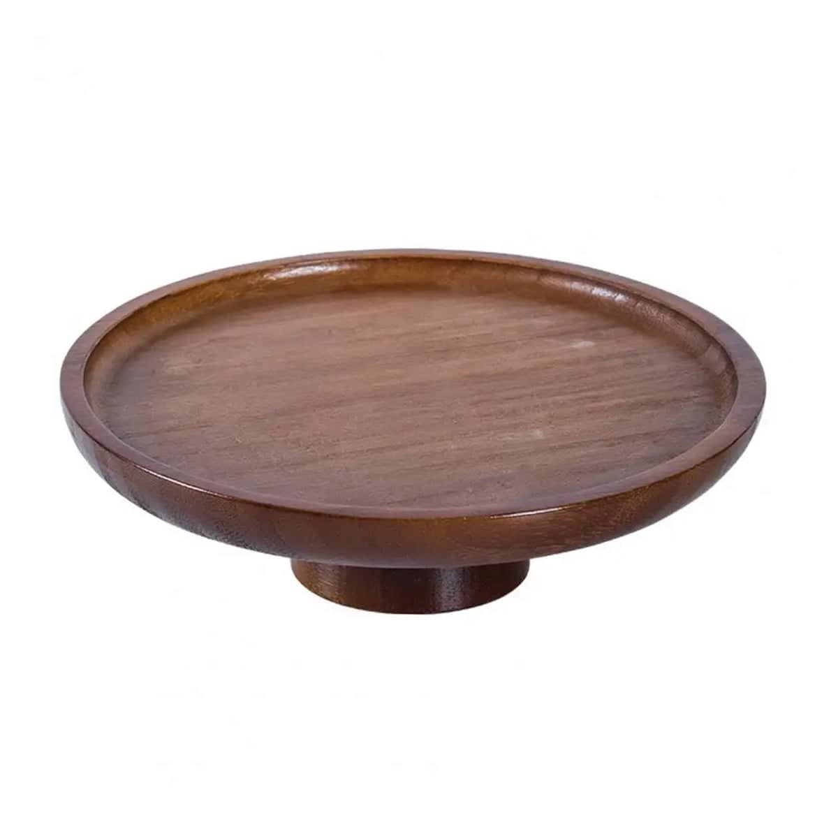 Round Bamboo High Foot Serving Tray in Walnut for Dim Sum, Desserts and Fruit - view 2