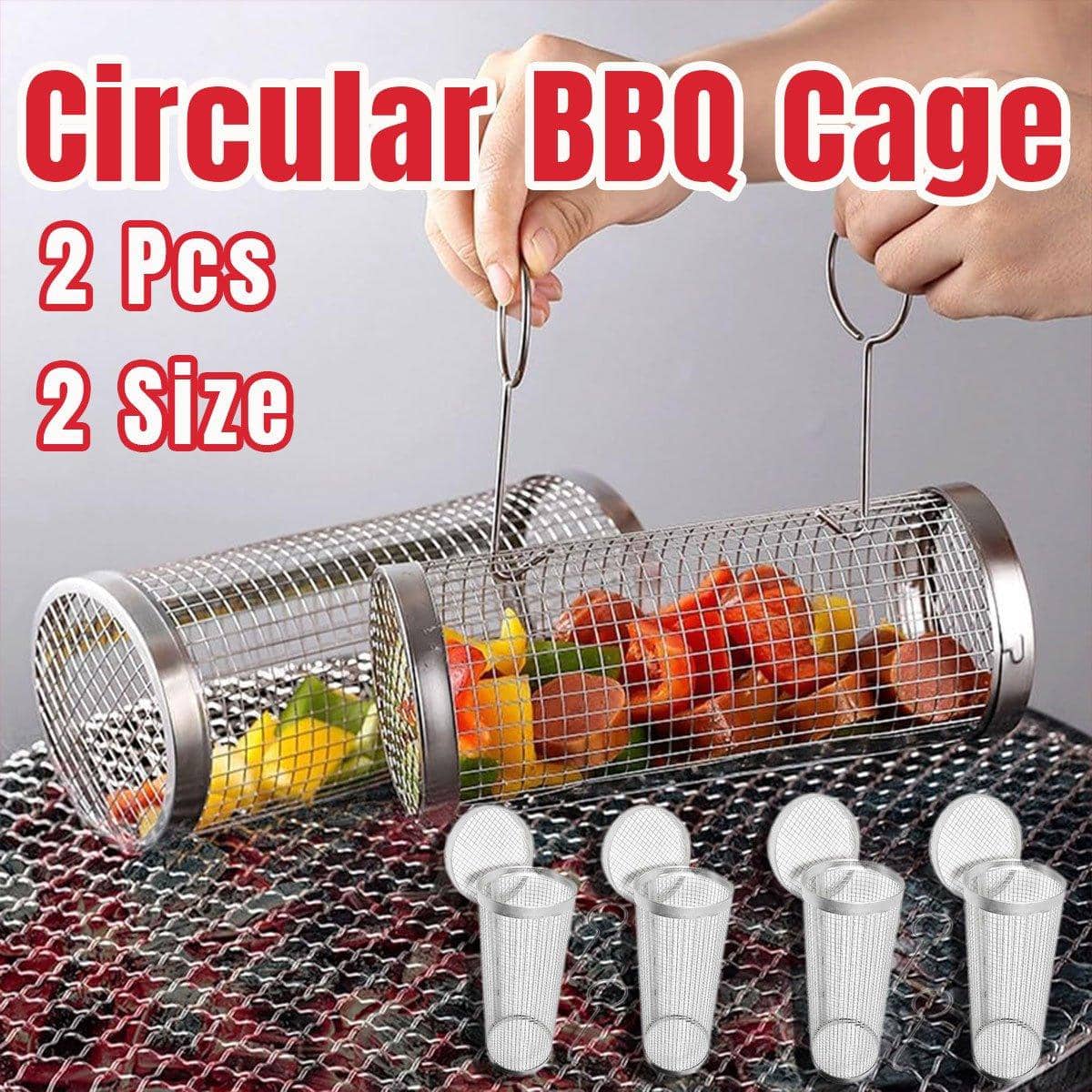 Round BBQ Grill Basket Cage Pack of 2 - Small (20 x 9.5 cm) - view 2