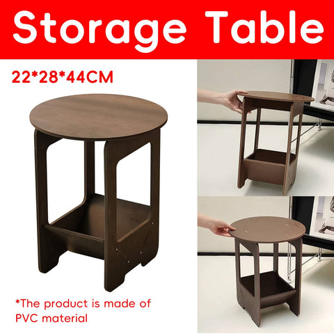 Round Bedside Table with Two-Tier Storage in Brown
