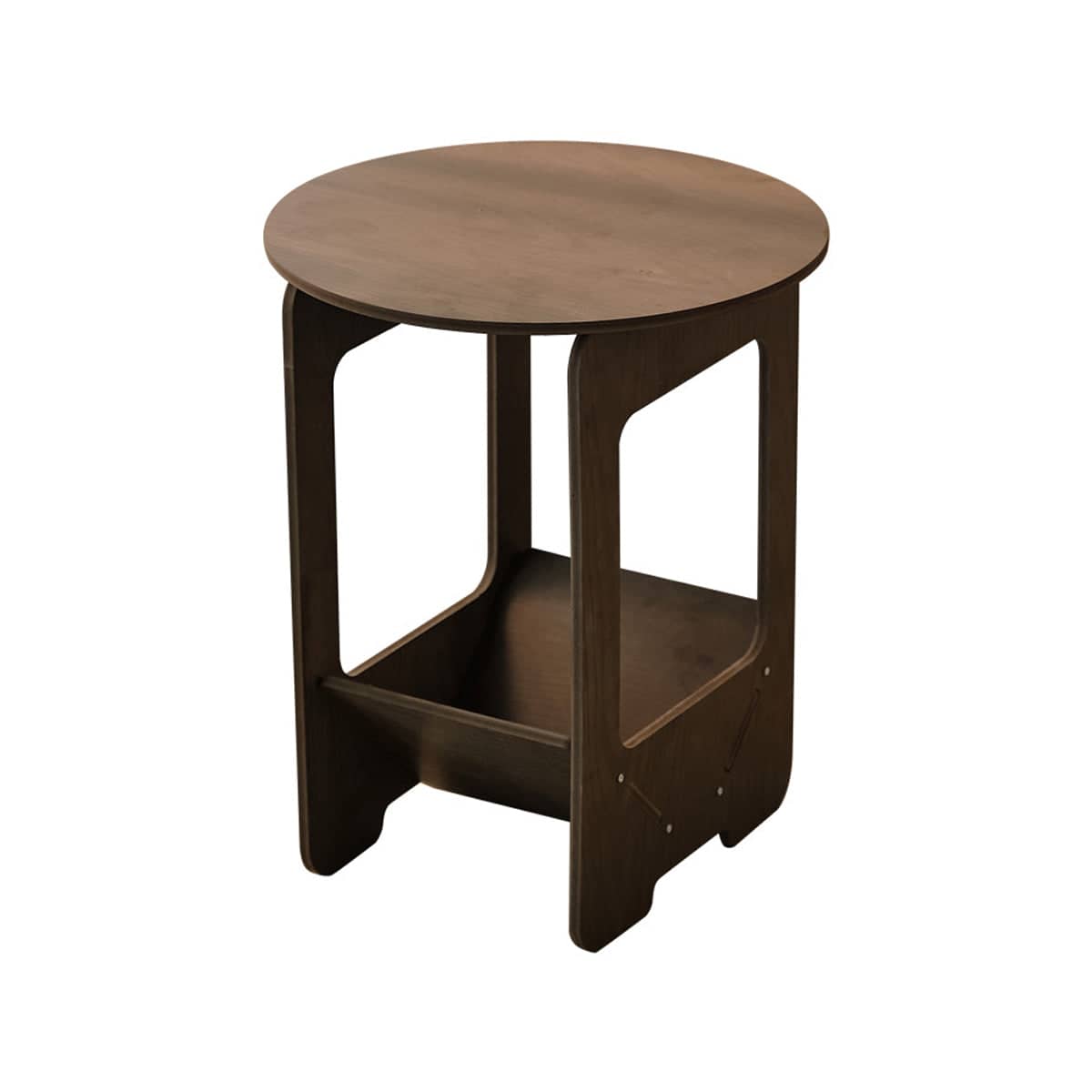 Round Bedside Table with Two-Tier Storage in Brown - view 2