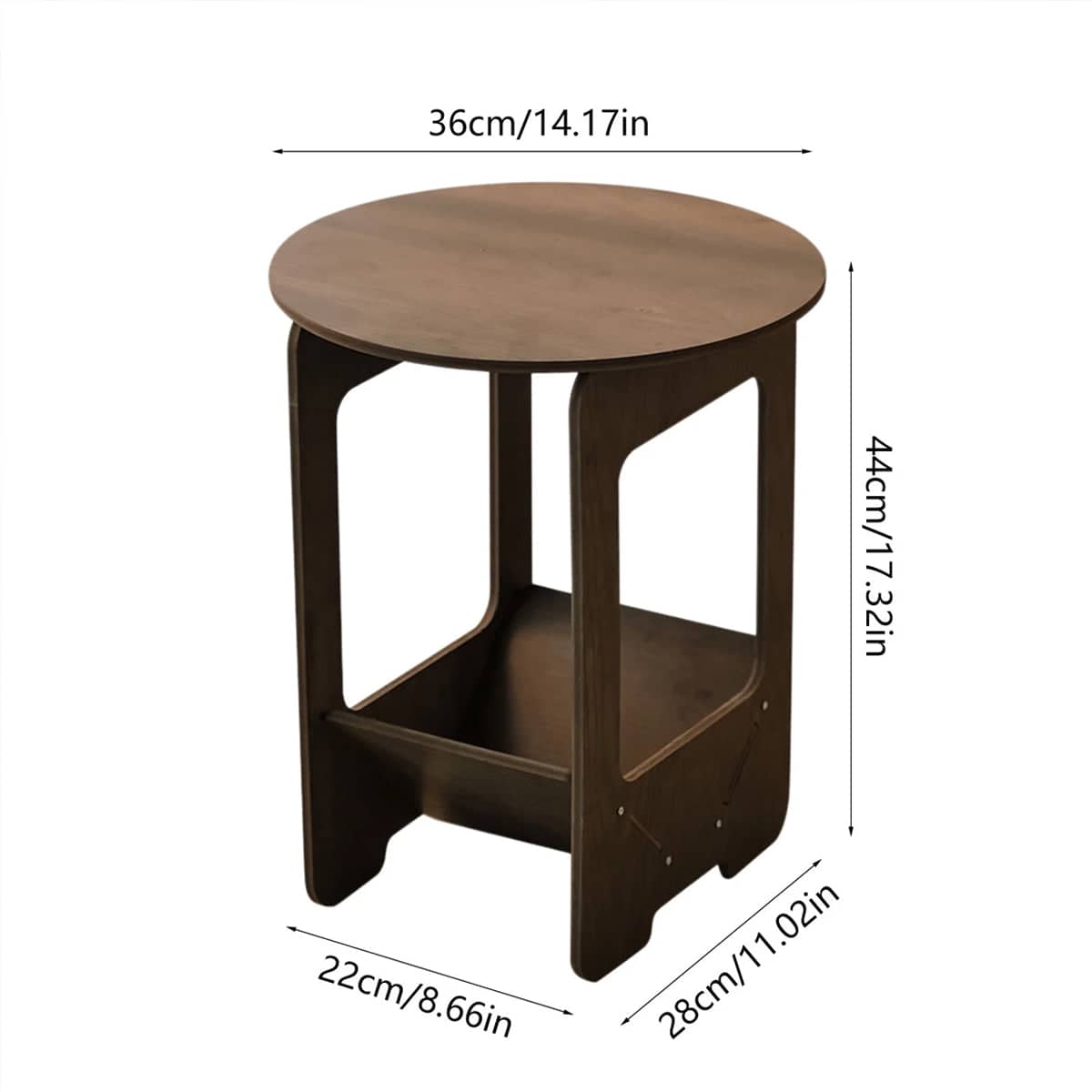 Round Bedside Table with Two-Tier Storage in Brown - view 3