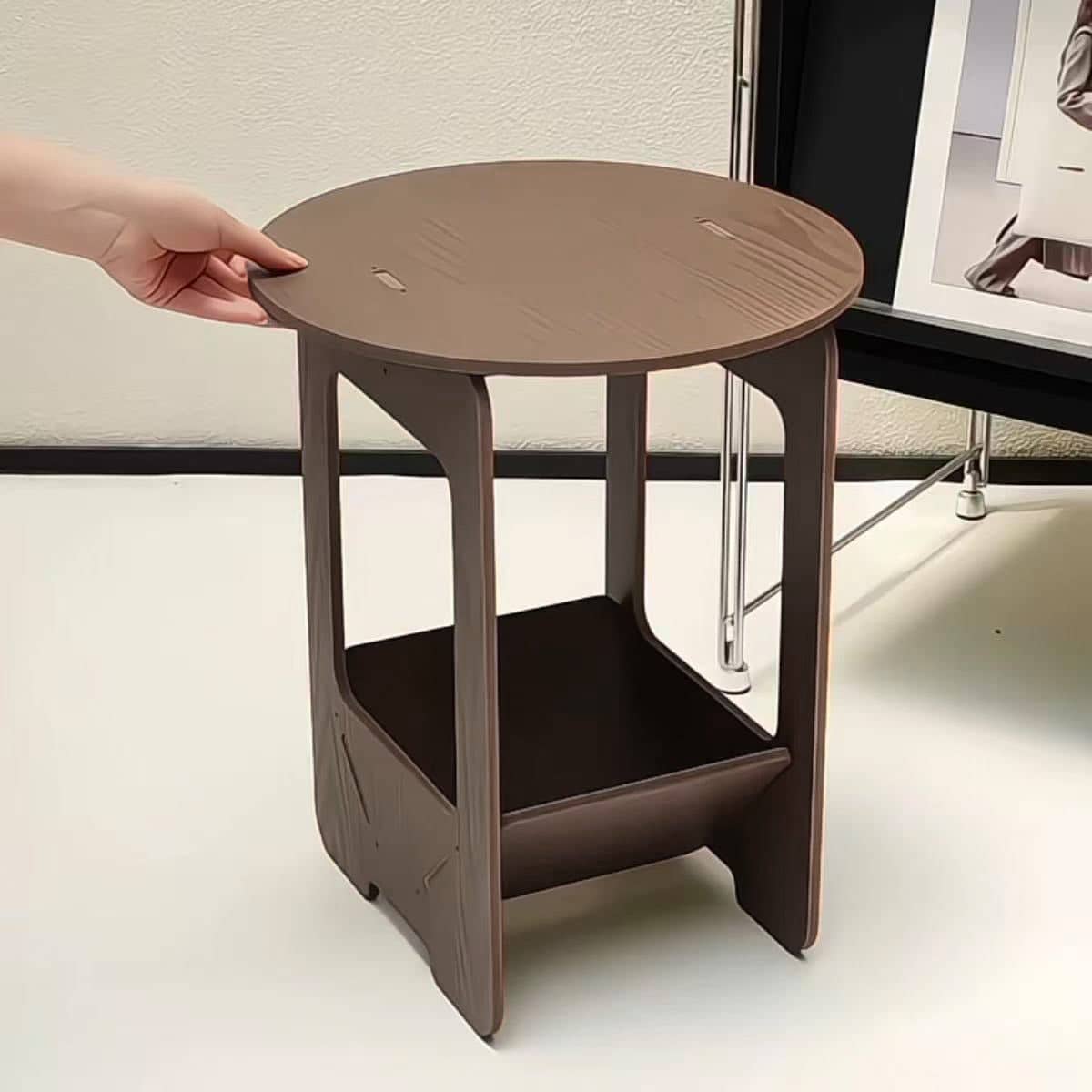 Round Bedside Table with Two-Tier Storage in Brown - view 5