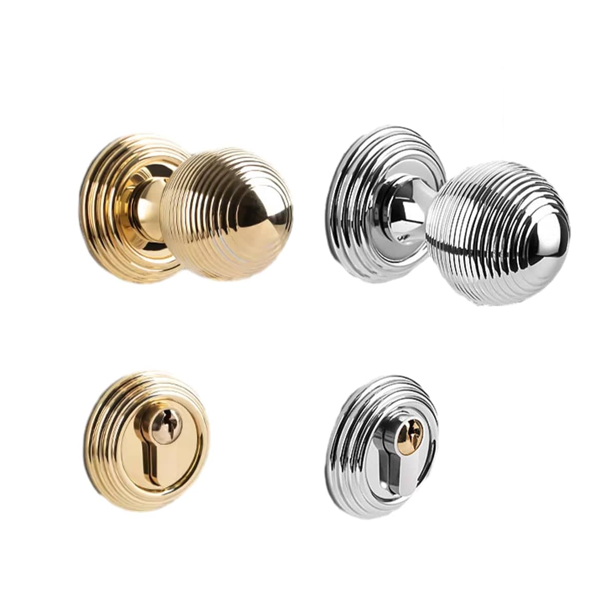 Round Brass Door Handle Lock Set Privacy Knob for Bedroom Interior Doors - Gold - view 3