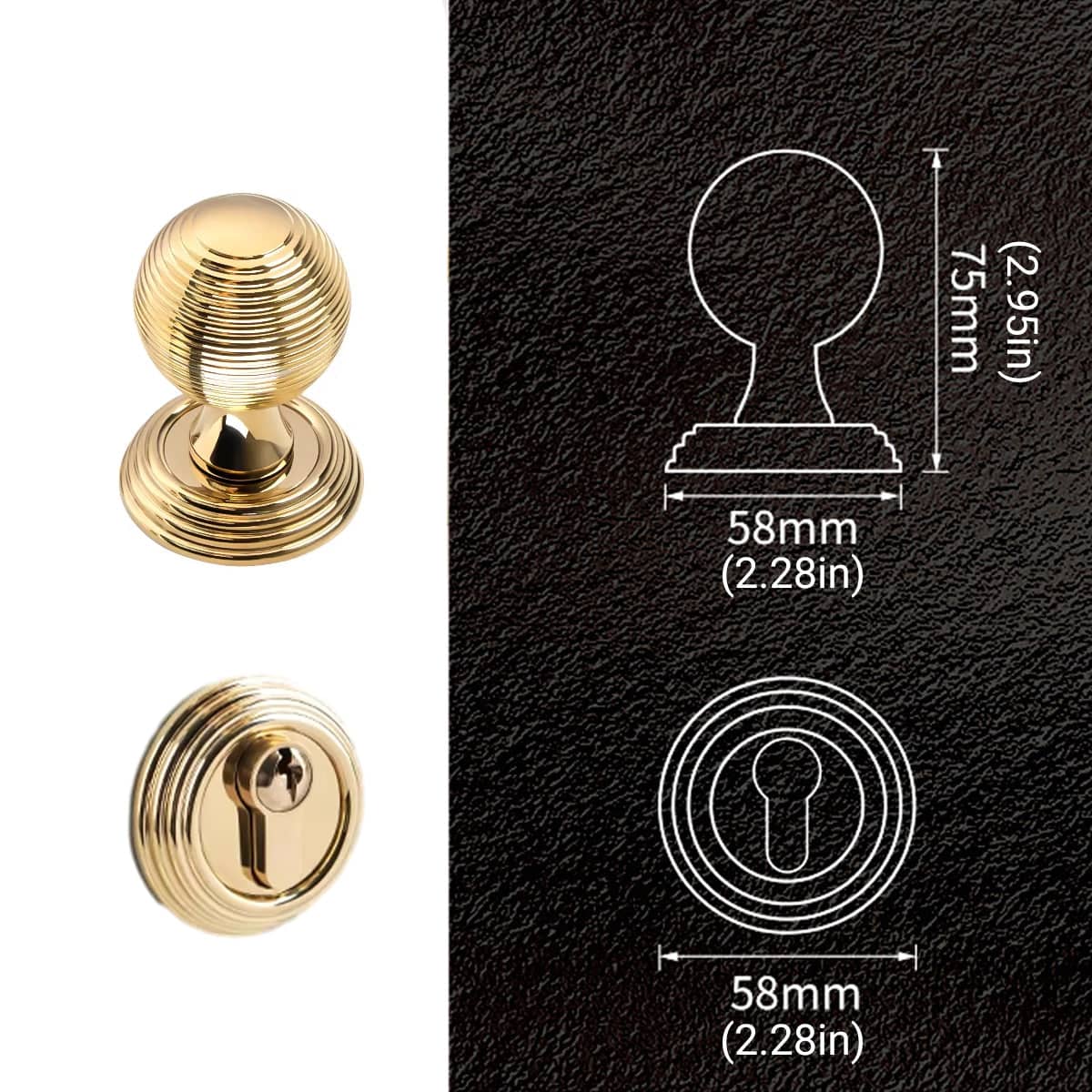 Round Brass Door Handle Lock Set Privacy Knob for Bedroom Interior Doors - Gold - view 5