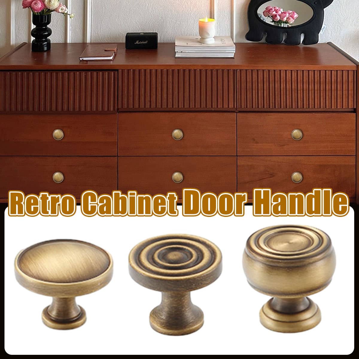 Round Cabinet Knob, Antique Brass Finish - Ringed Flat Top, Diameter 17 mm - view 2