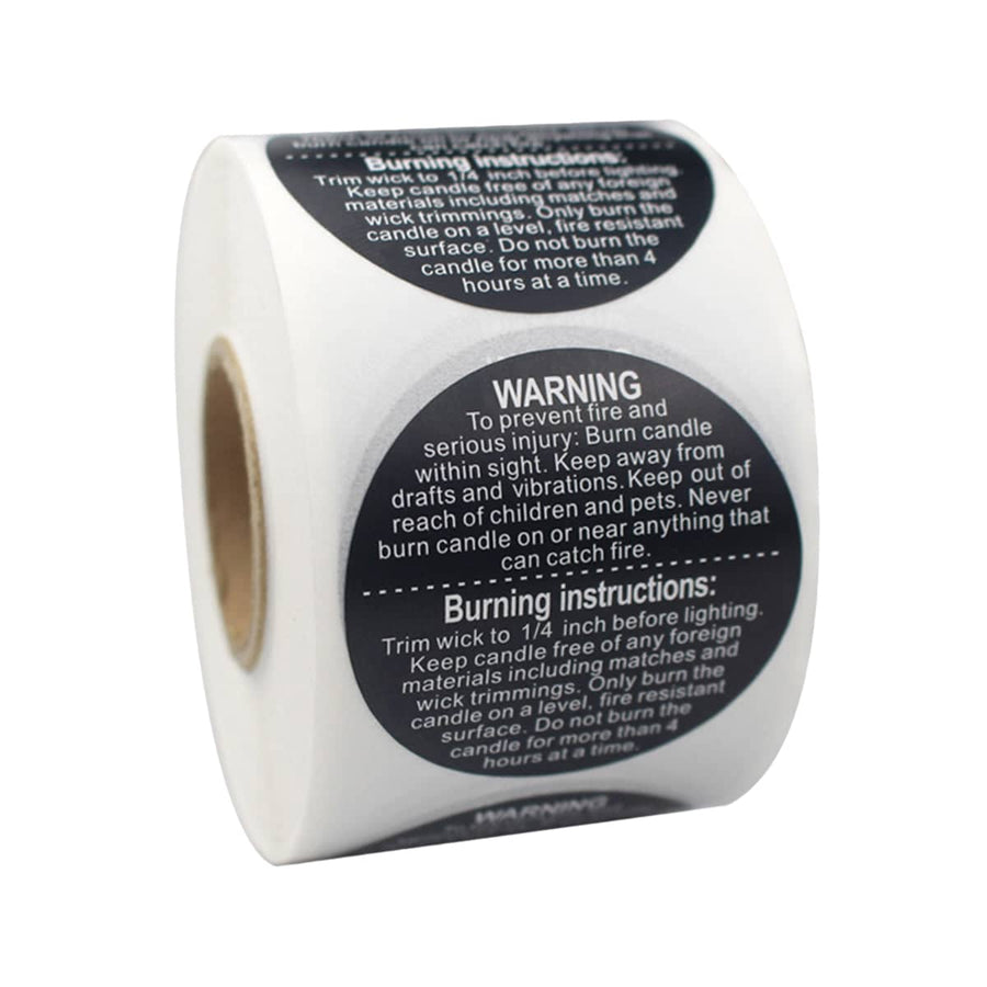 Round Candle Warning Stickers 38 mm, Pack of 2500 (5 Rolls) - Black