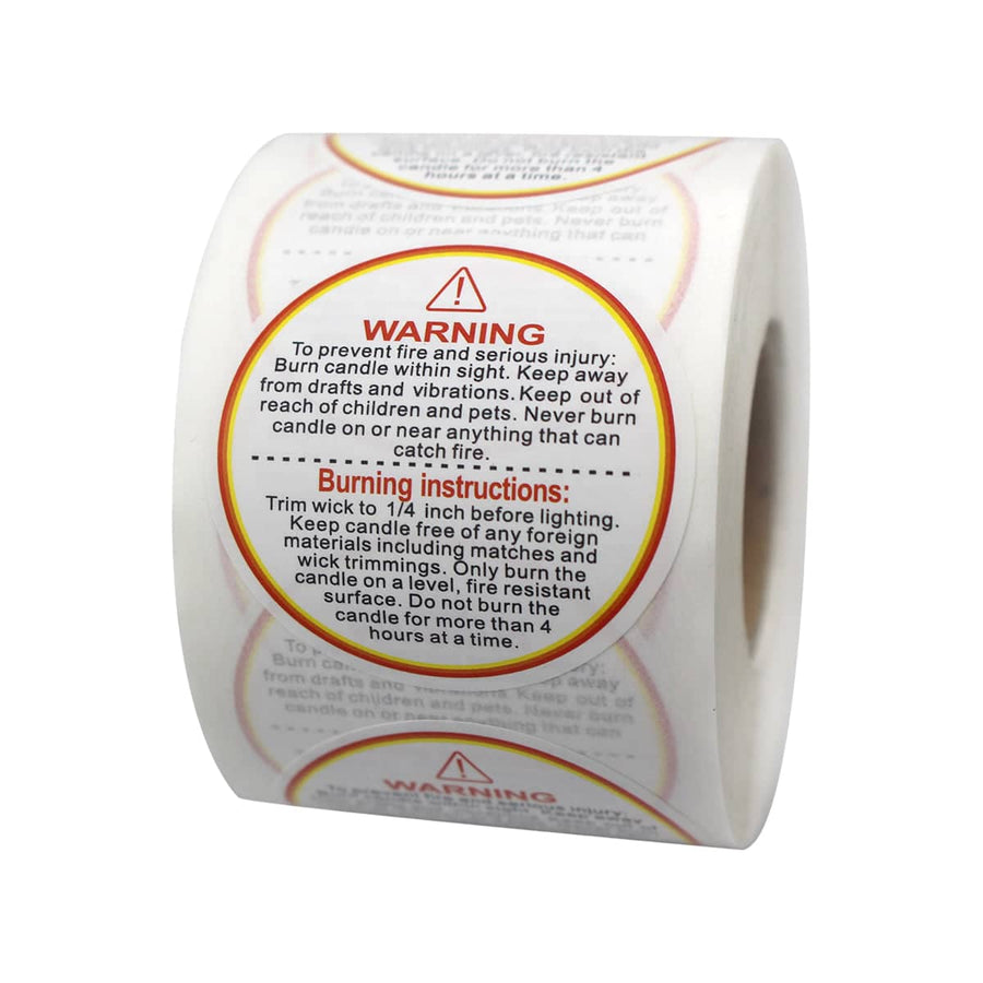 Round Candle Warning Stickers 38 mm, Pack of 2500 (5 Rolls) - White