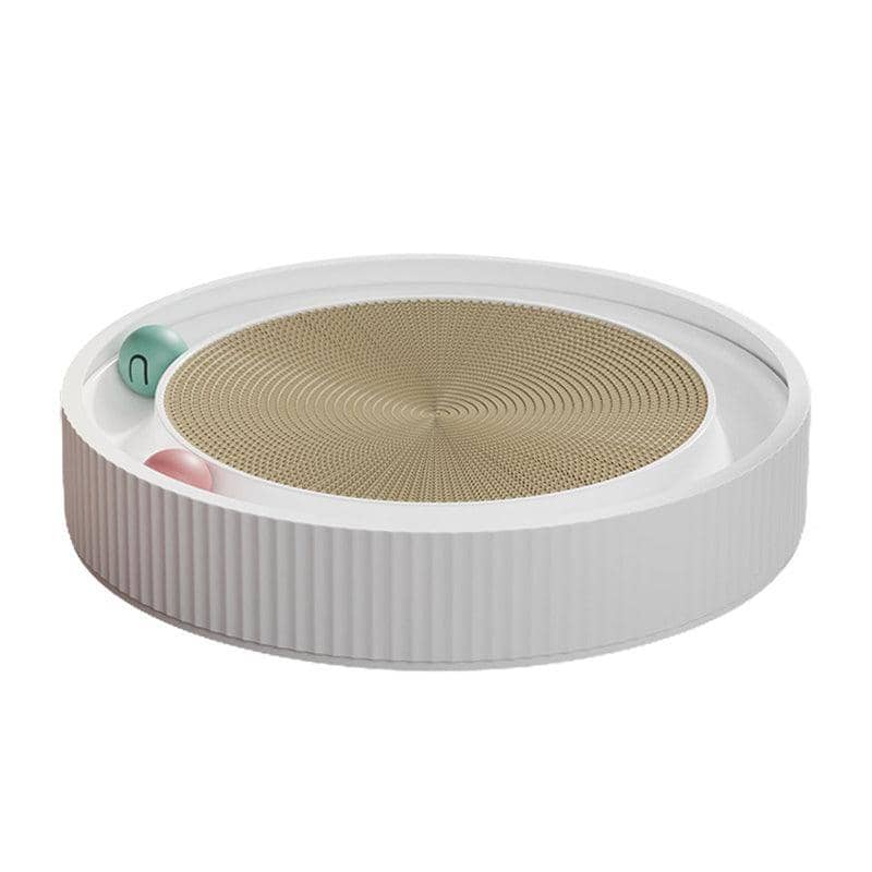 Round Cat Scratcher Lounge Bed with Ball Track, 40 cm - White