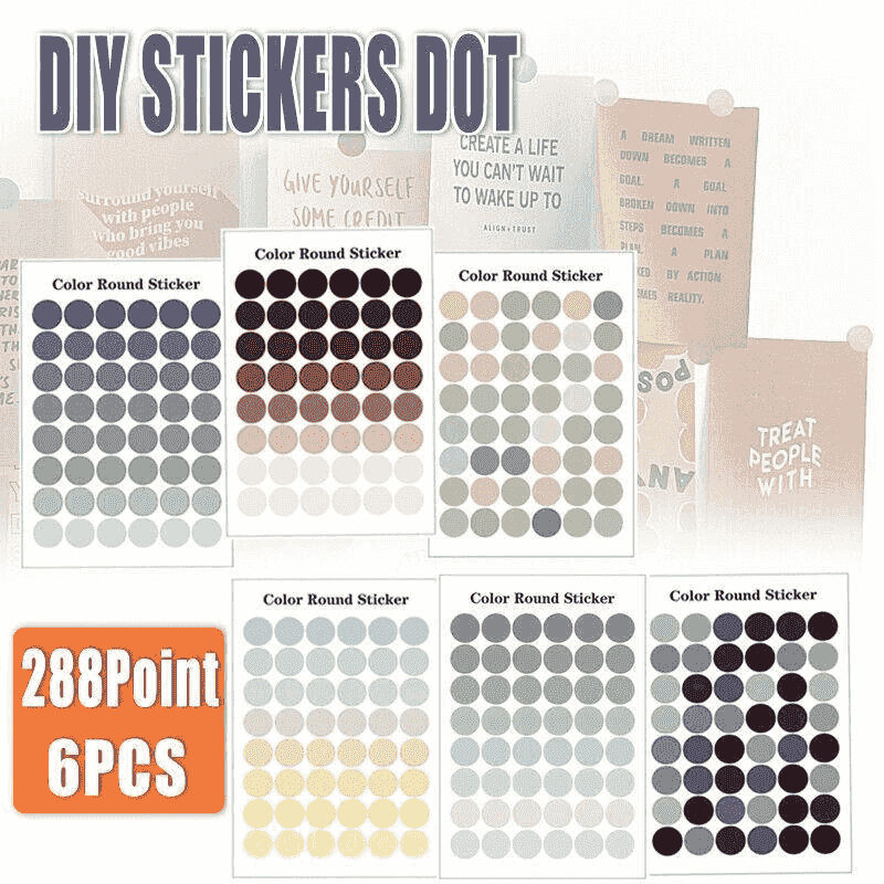 Round Dot Stickers for Scrapbooks and Journals, 288 Dots in 6 Sheets