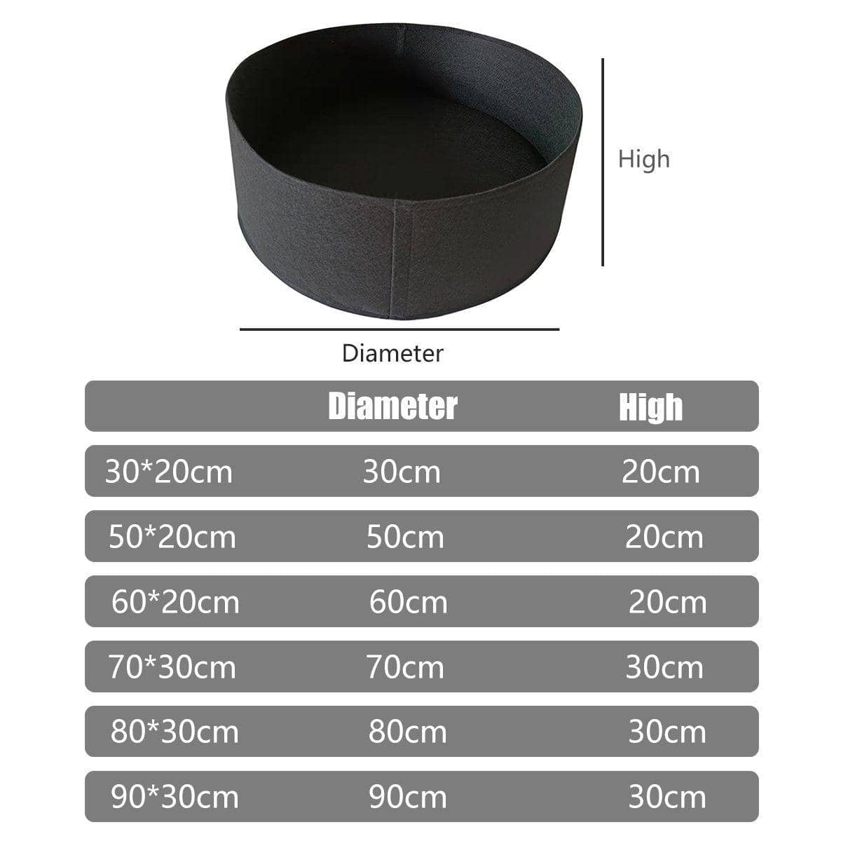 Round Felt Planting Grow Bags, Pack of 5 - Black, 30 x 20 cm - view 5