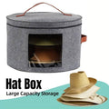 Round Felt Storage Bin with Zip Lid and Window, Grey Hat Box with Handles
