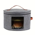 Round Felt Storage Bin with Zip Lid and Window, Grey Hat Box with Handles - view 2