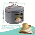 Round Felt Storage Bin with Zip Lid and Window, Grey Hat Box with Handles - view 3