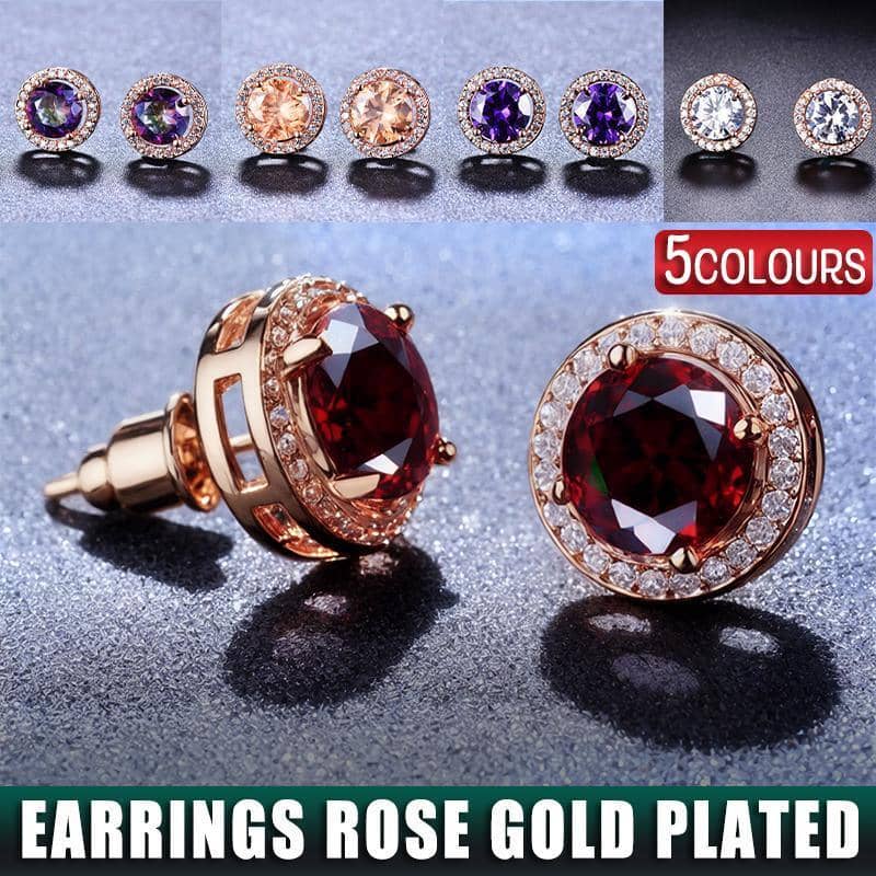 Round Halo Stud Earrings, Rose Gold Plated - Multicolour Rainbow Centre Stone - view 2