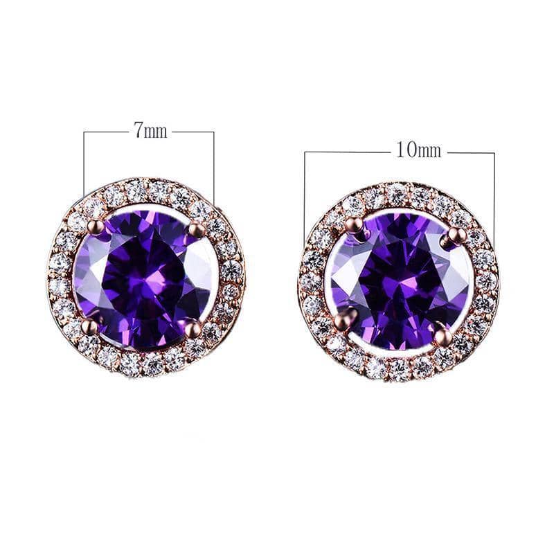 Round Halo Stud Earrings, Rose Gold Plated - Multicolour Rainbow Centre Stone - view 3