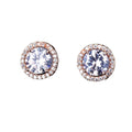 Round Halo Stud Earrings, Rose Gold Plated - White Centre Stone