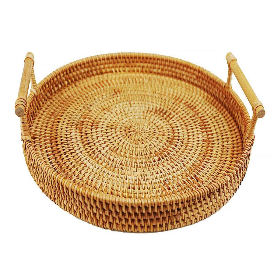 Round Hand Woven Rattan Storage Basket - 24 cm Diameter