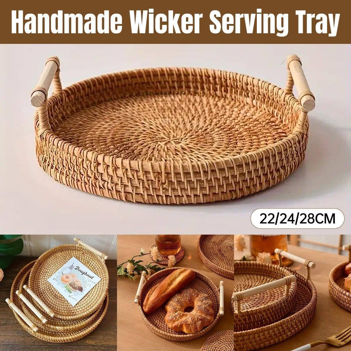 Round Hand Woven Rattan Storage Basket - 28 cm Diameter - view 2
