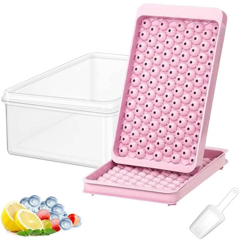 Round Ice Cube Tray Set with Lid, 104 Cubes per Tray - Pink