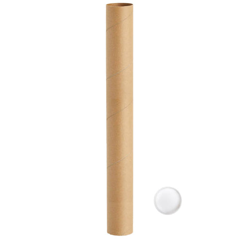 Round Kraft Cardboard Poster and Storage Tube with Plastic Cap - 90 cm, Pack of 10