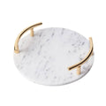 Round Marble Desktop Tray with Gold Handles for Fruit and Decor - White