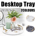Round Marble Desktop Tray with Gold Handles for Fruit and Decor - White - view 2