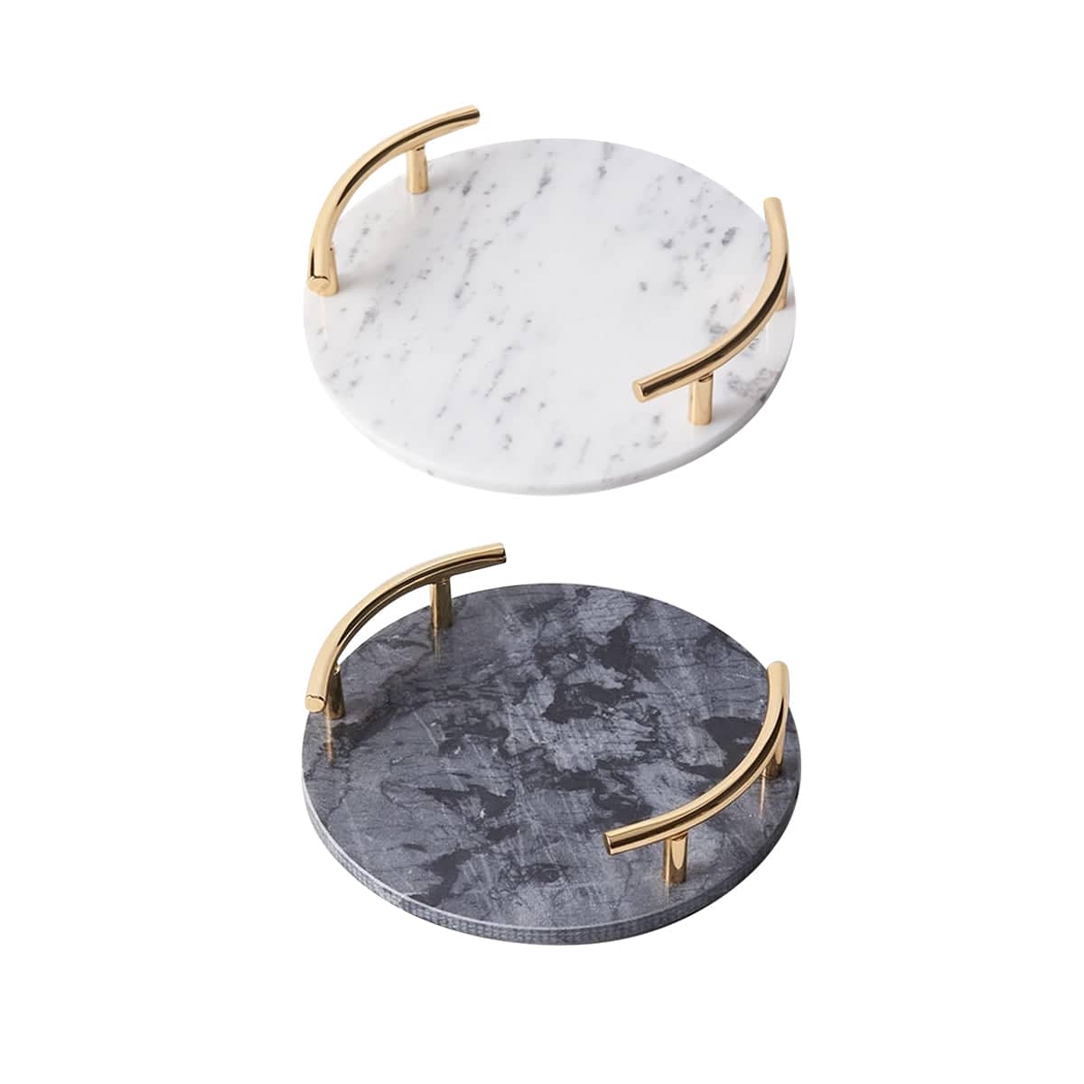 Round Marble Desktop Tray with Gold Handles for Fruit and Decor - White - view 3