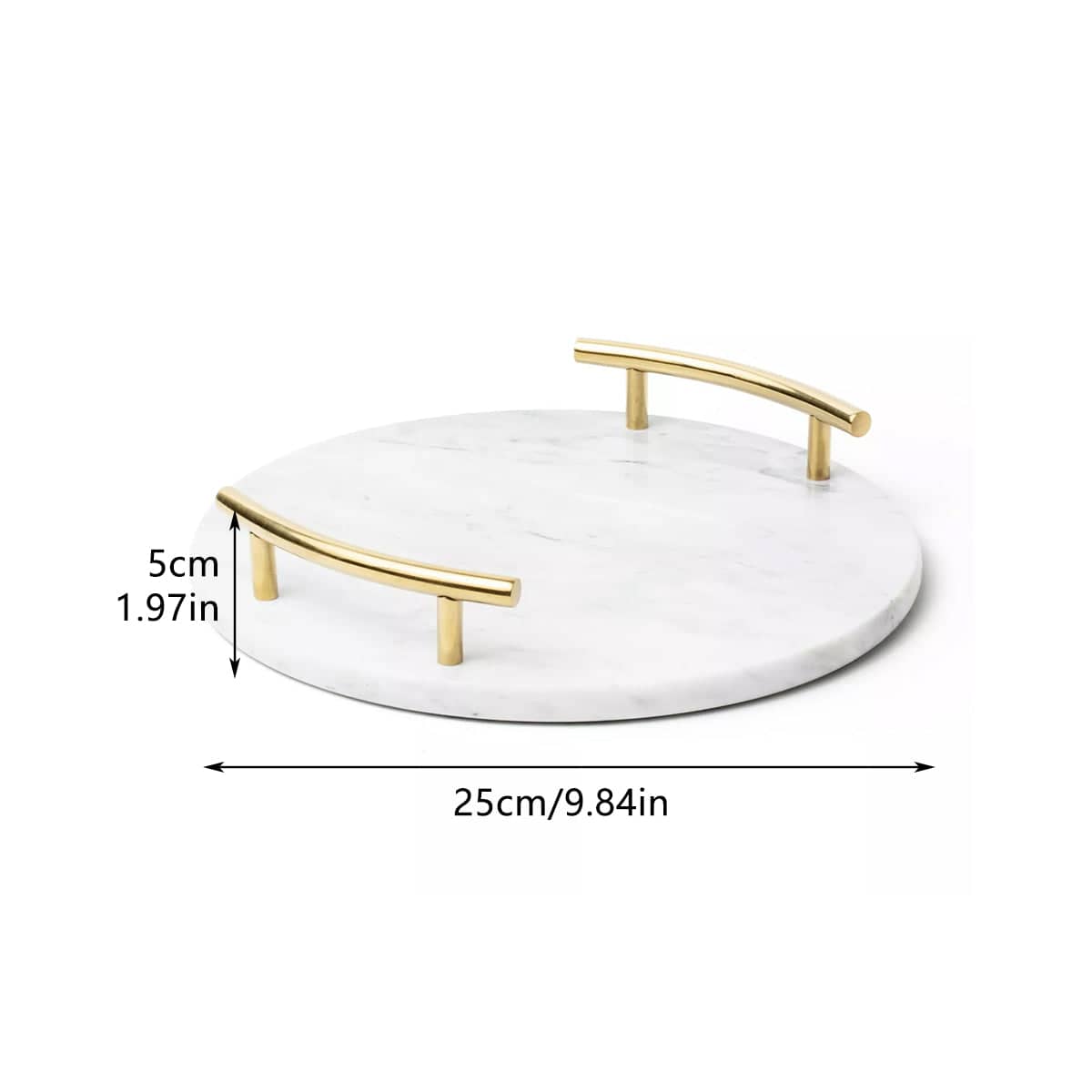 Round Marble Desktop Tray with Gold Handles for Fruit and Decor - White - view 4