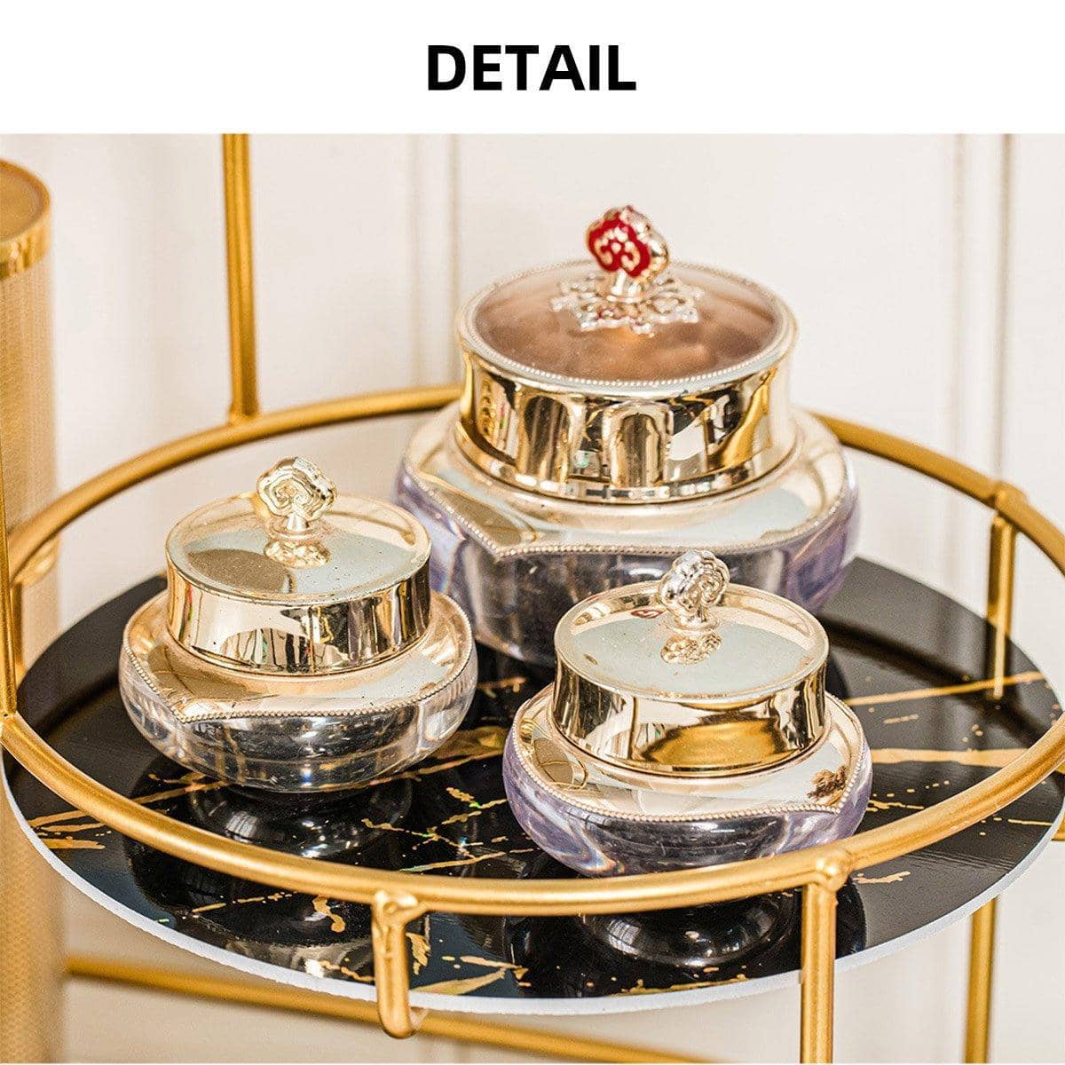 Round Multi-Tier Metal Storage Rack, 2 Tier - Gold and Black - view 5